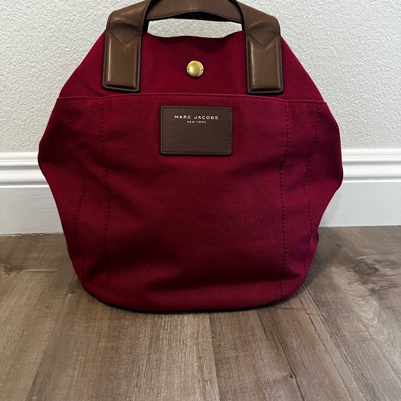 Marc Jacobs Paratrooper Burgundy Canvas Brown Leather Trim Crossbody Messenger - Picture 3 of 14